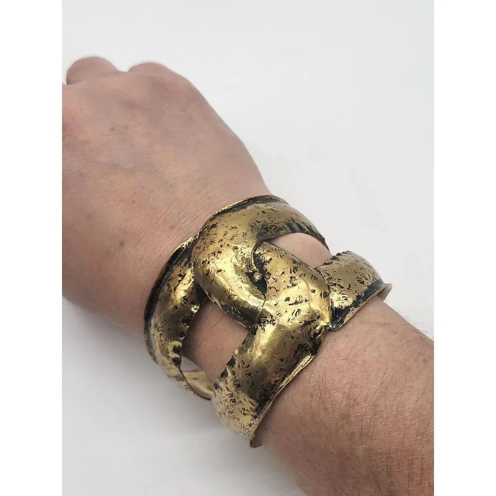 Anthropologie Intertwined Twist Tarnished Gold Tone Cuff Bracelet - Picture 9 of 12